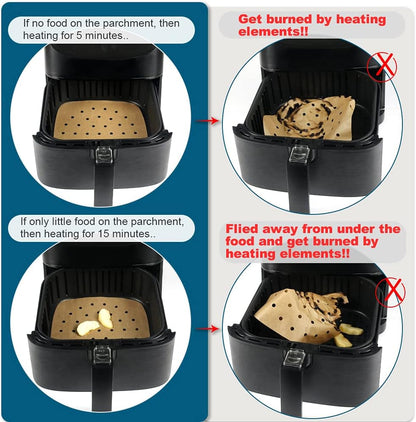 Air Fryer Parchment Paper, Set of 200, 8.5 Inch Unbleached Perforated Square Air Fryer Liner Sheets for Airfryer, Steaming Basket and More(7.5/8.5/9.5In Available)