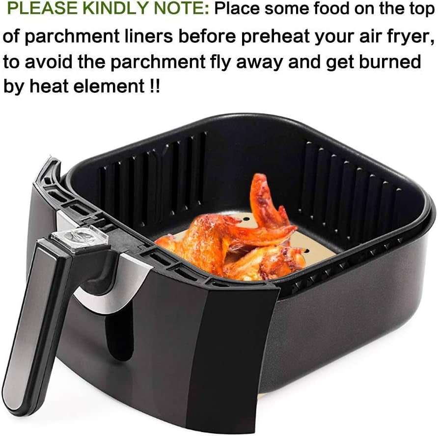 Air Fryer Parchment Paper, Set of 200, 8.5 Inch Unbleached Perforated Square Air Fryer Liner Sheets for Airfryer, Steaming Basket and More(7.5/8.5/9.5In Available)