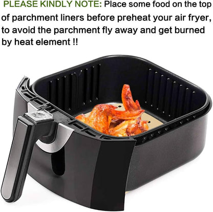 Air Fryer Parchment Paper, Set of 200, 8.5 Inch Unbleached Perforated Square Air Fryer Liner Sheets for Airfryer, Steaming Basket and More(7.5/8.5/9.5In Available)