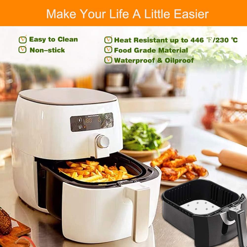 Air Fryer Parchment Paper, Set of 200, 8.5 Inch Unbleached Perforated Square Air Fryer Liner Sheets for Airfryer, Steaming Basket and More(7.5/8.5/9.5In Available)